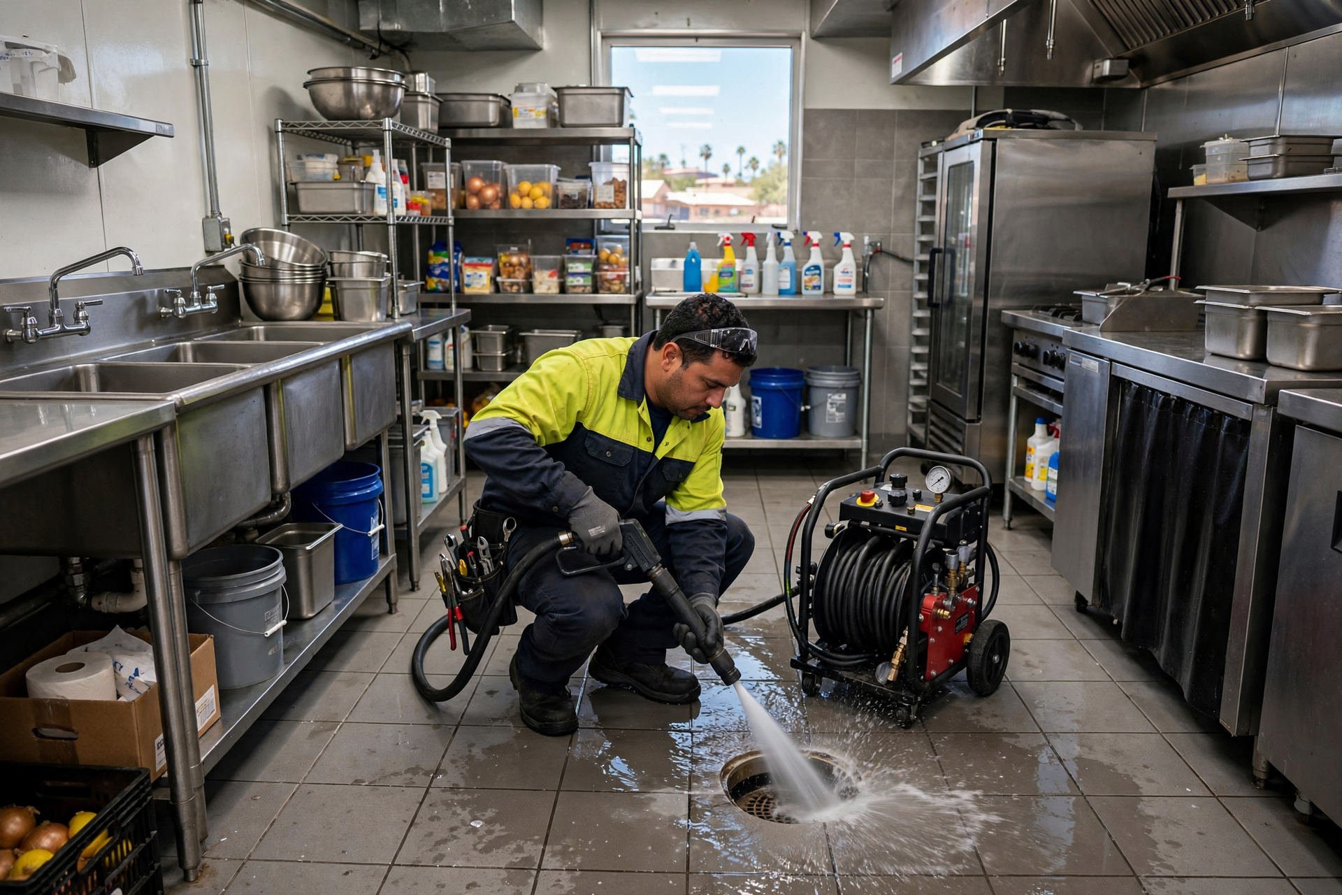 Commercial Kitchen Drain Jetting in Tempe